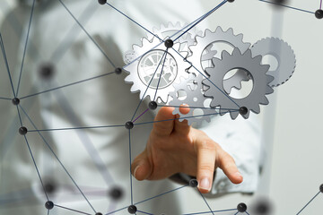 Poster - gear Futuristic in Industry 4.0 and business virtual diagram