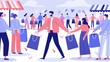 © Mark - Templating banner for client retention and loyalty marketing strategies with flat illustration of people with shopping bags and man with magnet.