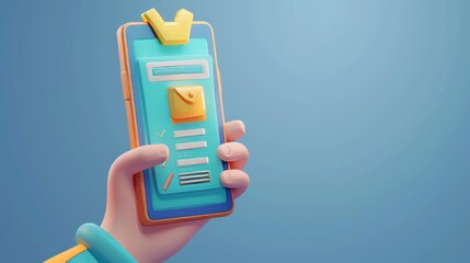 Poster - icon of information protect, safety access with mobile phone in hand, 3d render, hand hold smartphon