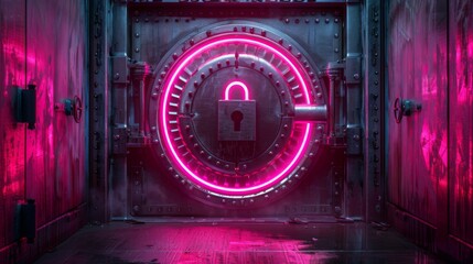 Canvas Print - Futuristic Pink Neon Vault Door Security