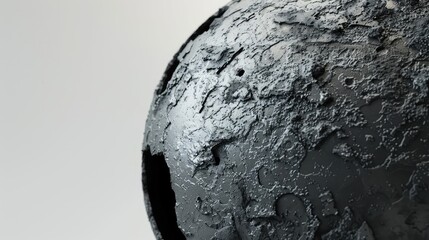 Wall Mural - a dynamic 3d rendering of a stylized monochromatic earth with circular black craters and a weathered