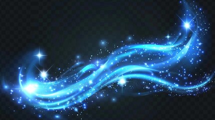 Wall Mural - A magical light effect, blue wind stream with twinkling stars. Glow swirl trail, dream power motion with sparkles, realistic 3d modern illustration.