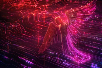 Poster - A unique digital image of an angel on a circuit board. Suitable for technology or spiritual concepts