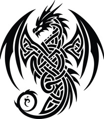 Celtic style dragon, vector illustration.