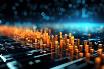 abstract background of coding software for travel technology, orange and blue tone