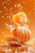 © Creative_Bringer - Peeled mandarin with splashing juice, vibrant orange backdrop, highspeed capture, closeup