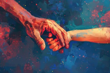 Wall Mural - A beautiful painting of two hands holding each other, perfect for expressing unity and support