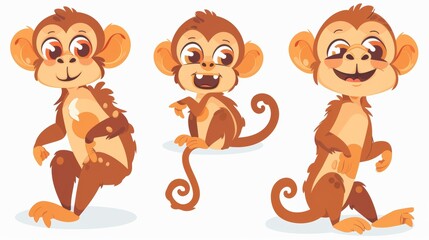 Wall Mural - Isolated cute jungle monkey with smile on its face and tail on white background. Playful family of zoo animals. Adorable wild safari family clipart.