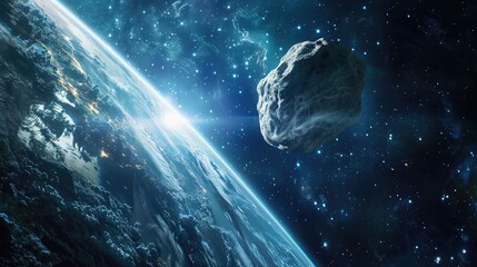 Wall Mural - a massive asteroid hurtling through space towards earth poses a potential threat this cosmic scene f