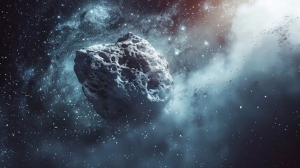 Wall Mural - a massive asteroid looms in space posing a potential threat as one of the hazardous space rocks out 