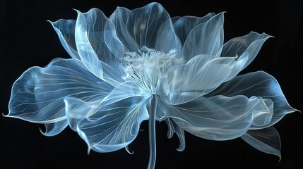 Poster -   A blue flower on black with a blurred central part