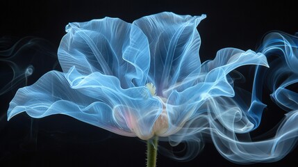 Poster -   Blue flower with smoke emanating from its center and petals