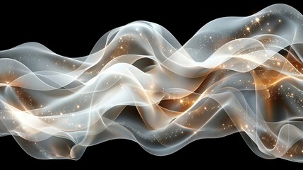 Wall Mural -   A computer-generated image features a wave of white and gold lights against a black backdrop