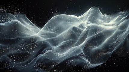 Wall Mural -   A well-generated image of a white wave of smoke against a black background, featuring stars and space in the middle