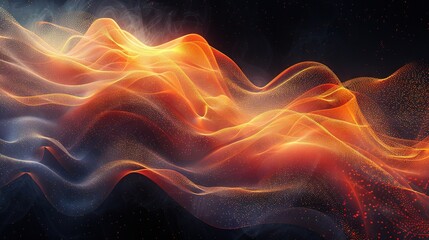 Poster -  An AI-generated image showcases an orange-yellow wave on a black canvas with celestial bodies above