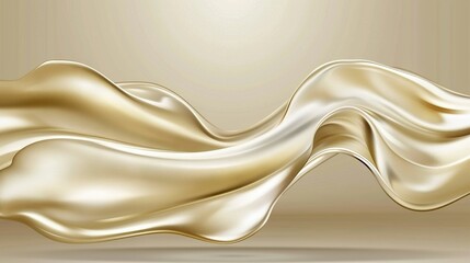 Wall Mural -   A white-and-gold background with a flowing fabric wave and a shining light in the background