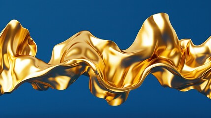   A gold object on a blue background surrounded by liquid