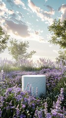 Poster - 3D podium product display with nature. Podium in nature. Background for product presentation. 
