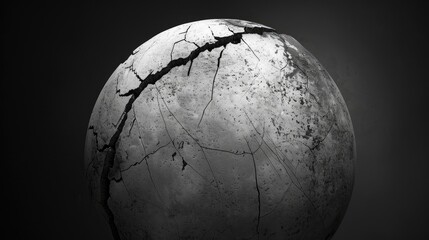 Wall Mural - a captivating 3d render showcases abstract art featuring a damaged black and white spherical celesti