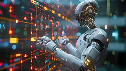 Poster - A robot is using its hands to touch a wall in a controlled manner, showcasing dexterity and precision in its movements.