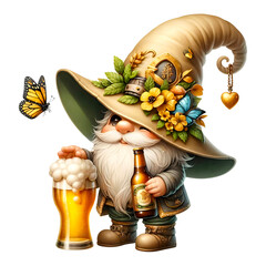 Wall Mural - Gnome with a beer and a butterfly