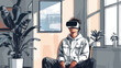 © BMMP Studio - illustration A person using virtual reality headset for an immersive therapy session, in a modern office.
