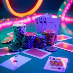 Blackjack table setup with cards and chips