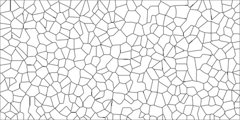 Wall Mural - White color Broken Stained-Glass Background with black lines. Voronoi diagram background. Seamless pattern with 3d shapes vector Vintage Illustration background. Geometric Retro tiles pattern