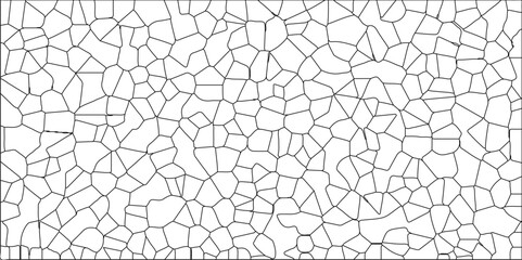Poster - White color Broken Stained-Glass Background with black lines. Voronoi diagram background. Seamless pattern with 3d shapes vector Vintage Illustration background. Geometric Retro tiles pattern