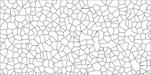 Poster - White color Broken Stained-Glass Background with black lines. Voronoi diagram background. Seamless pattern with 3d shapes vector Vintage Illustration background. Geometric Retro tiles pattern