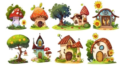 Wall Mural - Magical Miniature Mushroom Houses and Fairy tale Landscapes