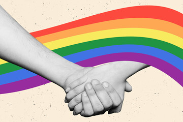 Wall Mural - Composite collage picture of two people hold arms lgbt rainbow isolated on creative background