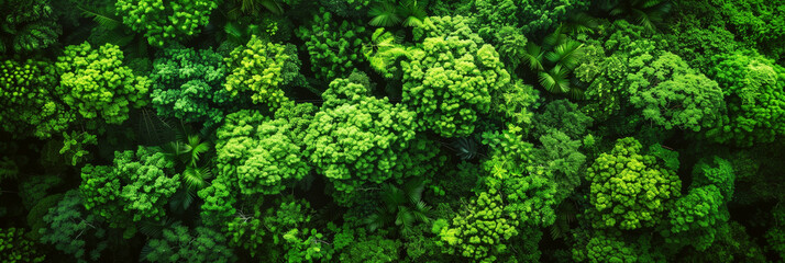 Sticker - Dense overhead view of a vibrant tropical rainforest with lush green foliage and various textures.