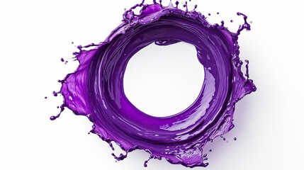 Circular purple liquid splash on white.