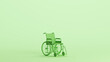 Green hospital wheelchair assistance disability awareness health care mobility mint background quarter view 3d illustration render digital rendering