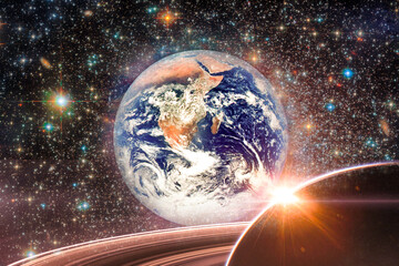 Wall Mural - landscape of planet, earth and milky way view from space. (elements of this image furnished by nasa)