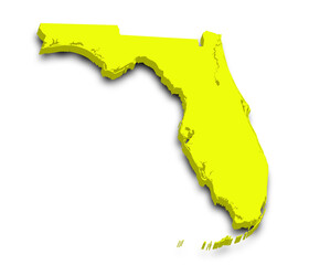 3d Map of Florida state with color.  United State of America, US, United State.