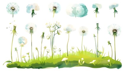 Wall Mural - Soft and Airy Dandelions Dotting a Lush Meadow Landscape in Springtime Pastoral Bliss
