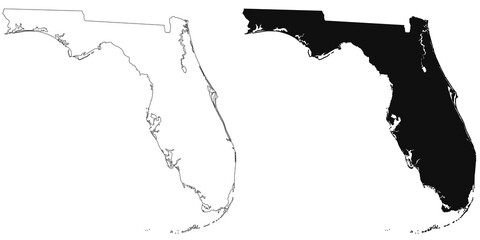 Florida administrative map, Florida outline and solid map set - illustration version