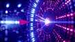 Futuristic dart hitting the center of a glowing target in a vivid neon-lit tunnel scene.