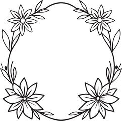 Wall Mural - Illustration of floral frame with black and white flowers on a white background