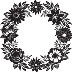 Wall Mural - Illustration of floral frame with black and white flowers on white background