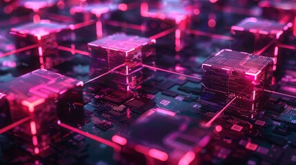 Poster - A high-tech digital visualization of a cybernetic cityscape, illuminated by vibrant neon lights and intricate electronic circuitry.

