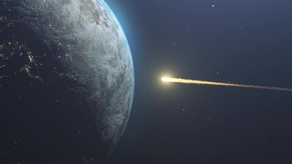 Wall Mural - asteroid meteor comet in fast speed impacting earth 3d rendering of apocalyptic view from close view