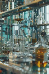 Aufkleber - A bunch of bottles displayed on a shelf. Ideal for product showcasing