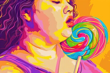 Poster - A woman enjoying a lollipop, suitable for advertising