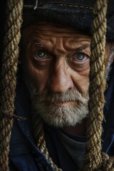 Aufkleber - Close-up portrait of a man with a beard and a hat. Suitable for various concepts