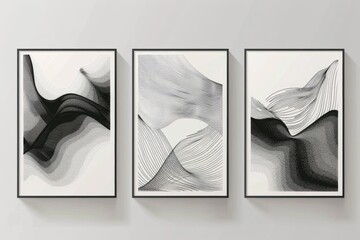 Aufkleber - Three elegant black and white paintings displayed on a wall, perfect for interior design projects