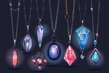 Poster - Assorted necklaces displayed on a dark backdrop. Ideal for jewelry stores