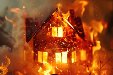 Aufkleber - A house engulfed in flames. Suitable for illustrating fire emergencies